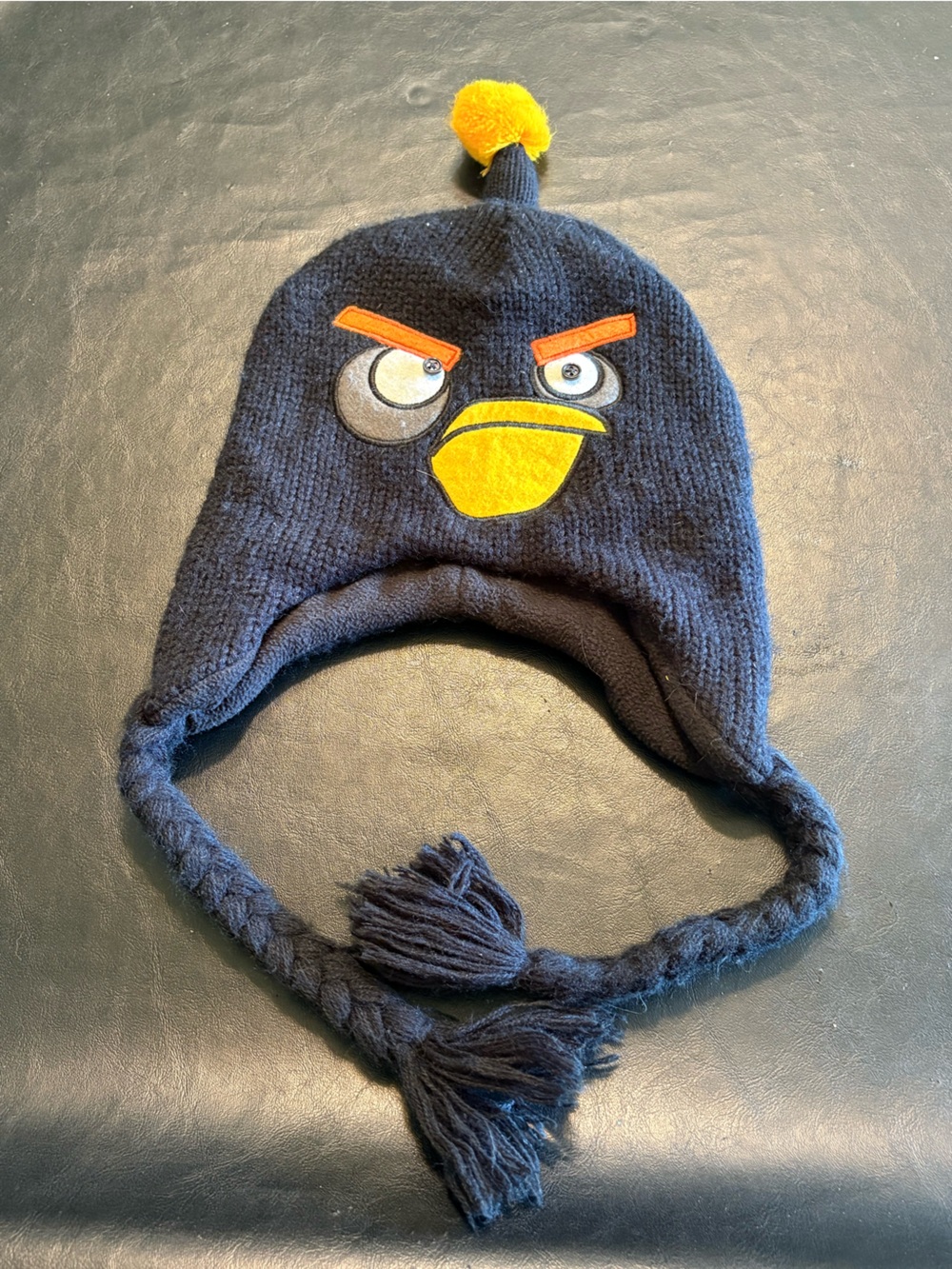 2011 Angry Birds Bomb Bird Black Knit Trapper Hat Ear Flap Rovio One Size